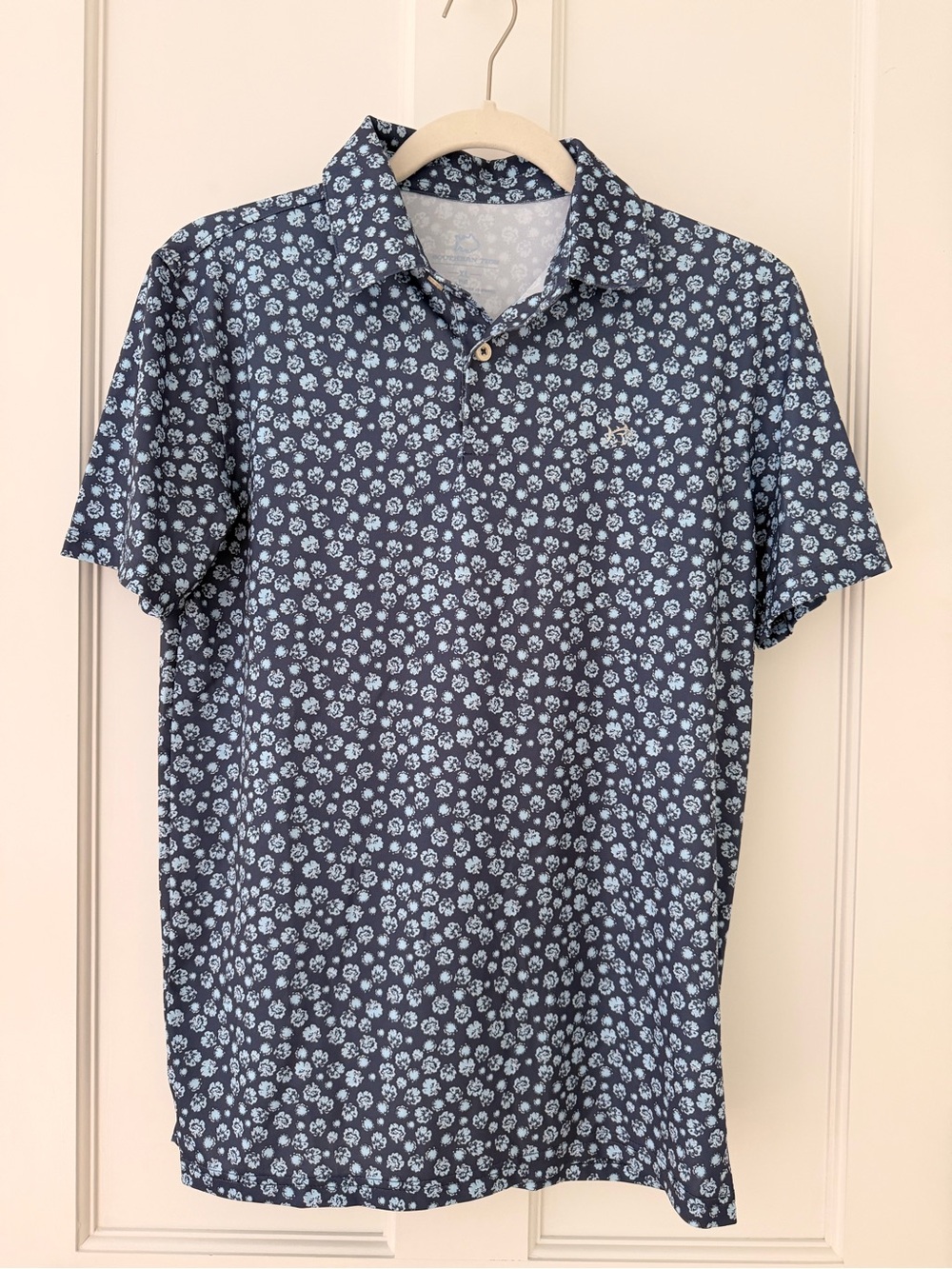 Southern Tide Navy and Light Blue Floral Polo